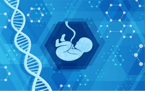 DNA and fetus on blue background